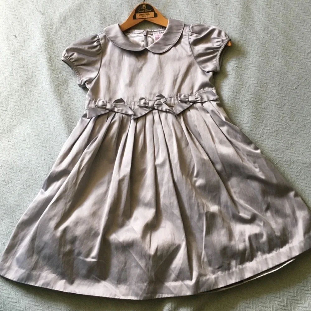 GYMBOREE Silver Gray Christmas Holiday Dress Girls Sz 3T Peter Pan Collar Fancy